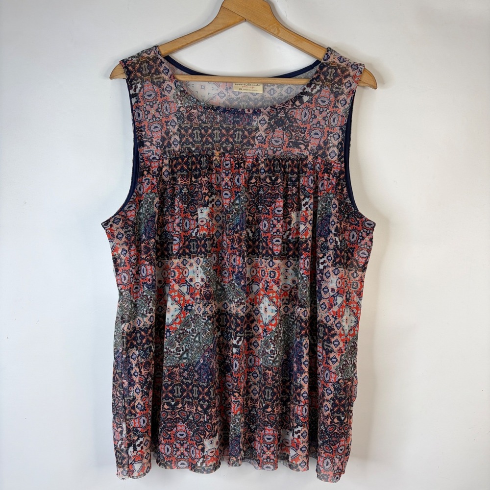Bobbie Brooks Sleeveless Top Women 2X Multi-Color Geometric Mesh Lined Boho